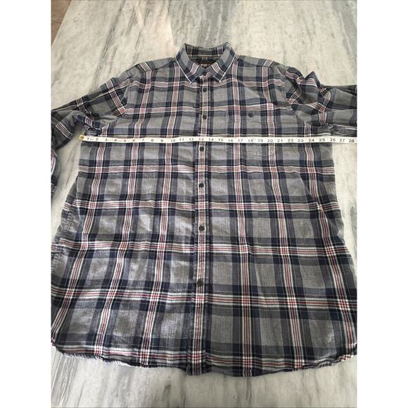 Banana Republic Flannel Shirt Men XL Untucked Slim Fit Red Gray Long Sleeve - Picture 7 of 8